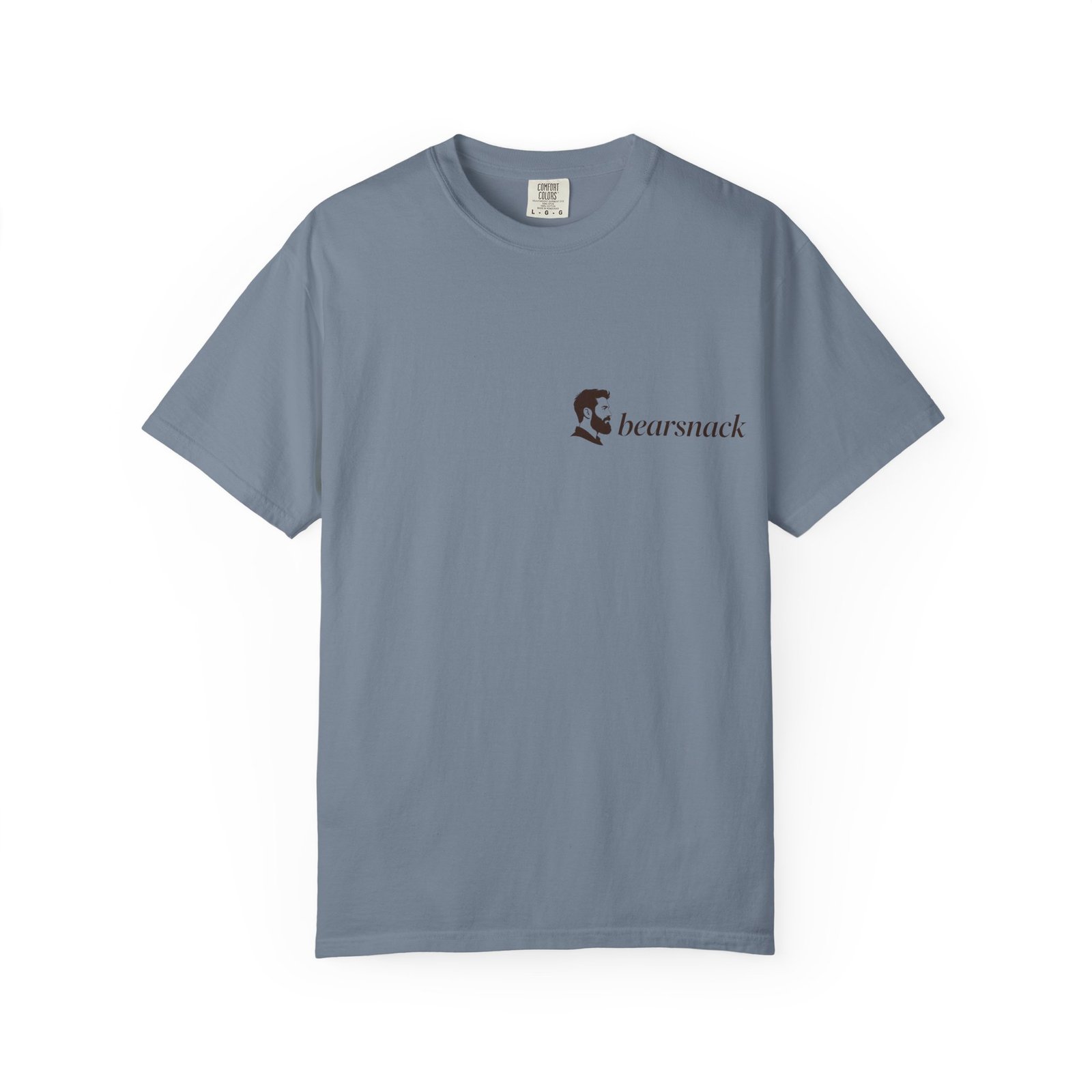 Blue Jean Free Range Bear T-shirt, back view with Free Range Bear mountain hiker artwork