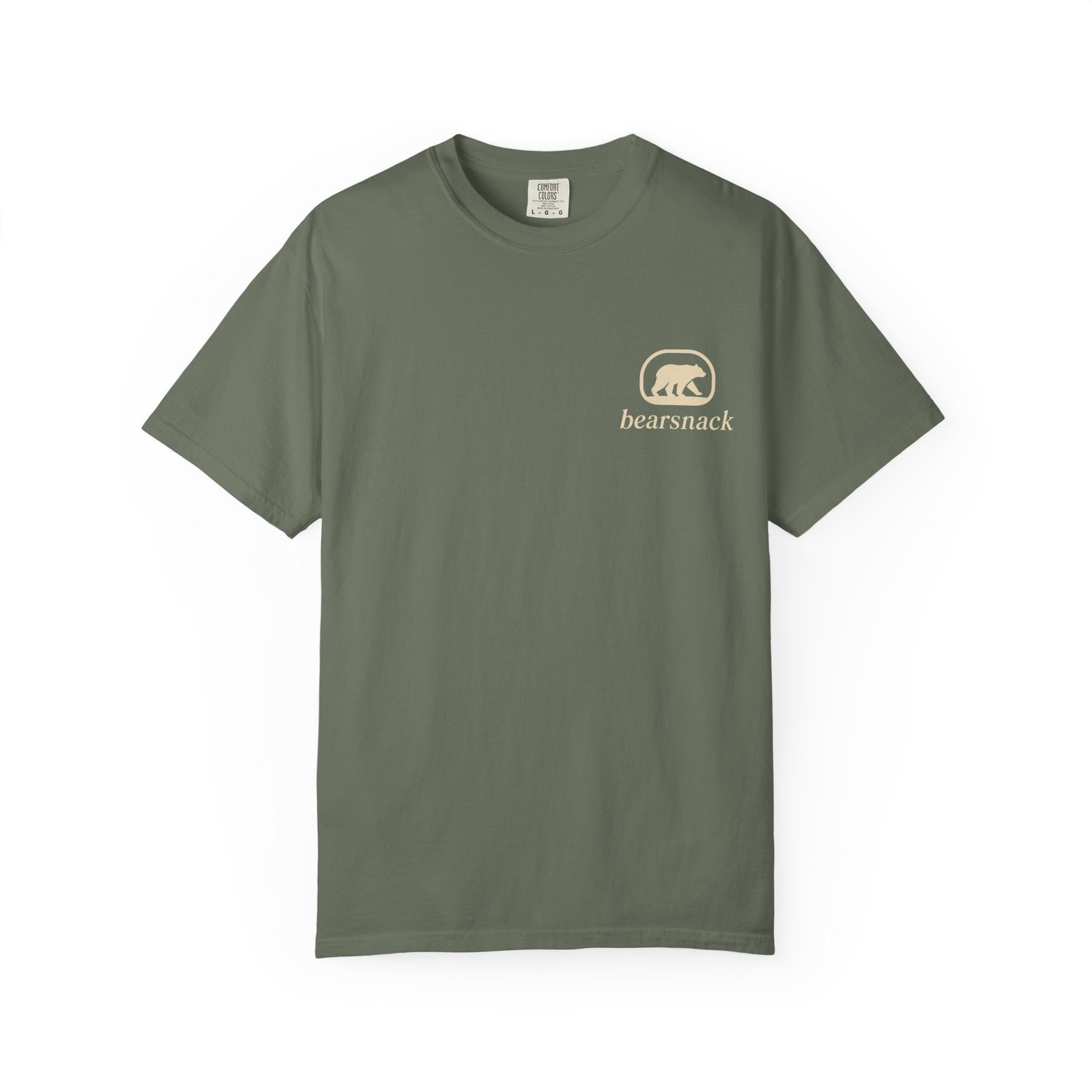 Moss Beard Maintenance Dept T-shirt, front view with Bearsnack Trail Badge