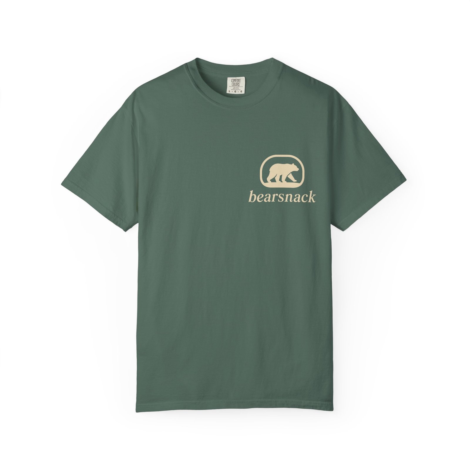 Blue Spruce Official Snack Inspector T-shirt, front view with Bearsnack Trail Badge