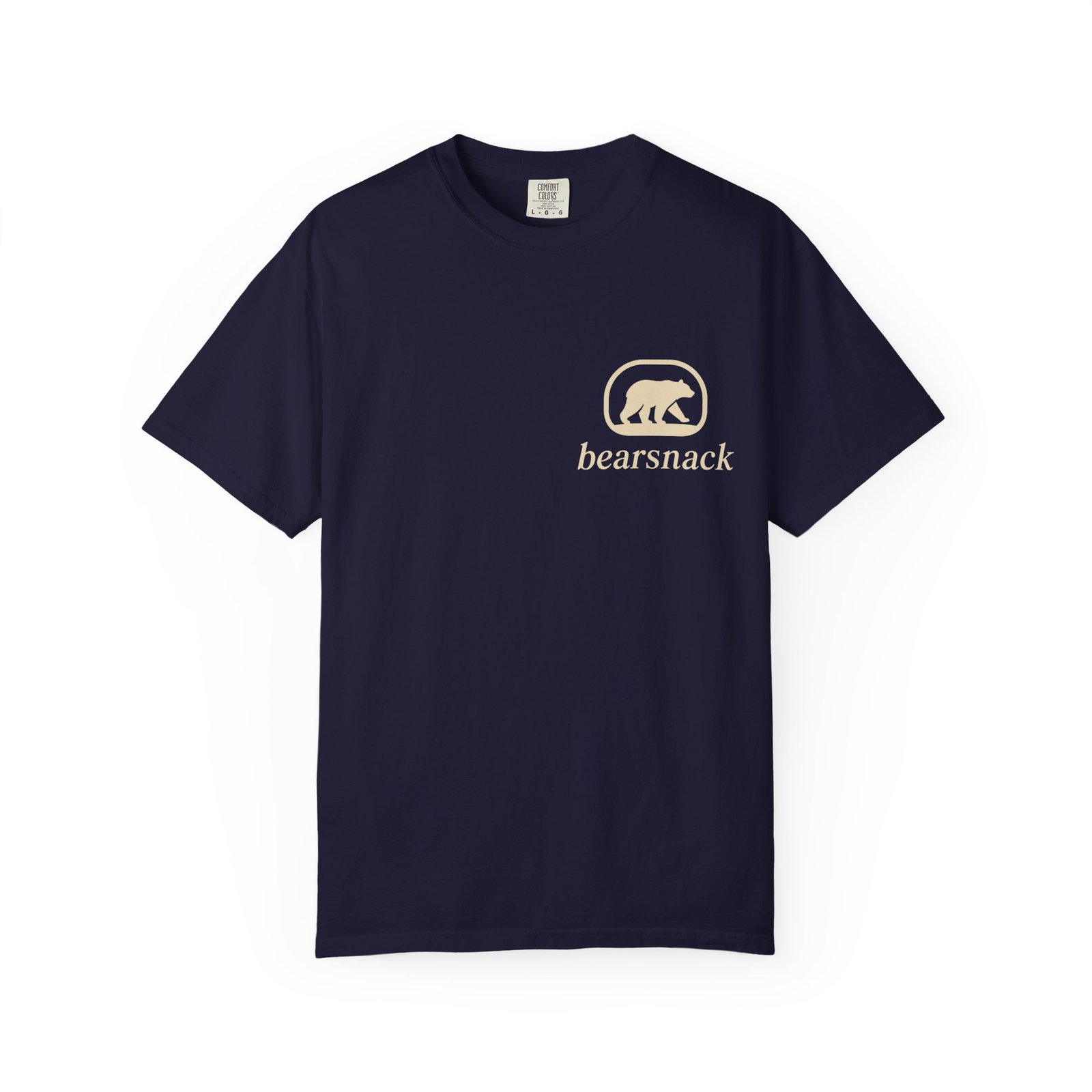 True Navy Official Snack Inspector T-shirt, front view with Bearsnack Trail Badge