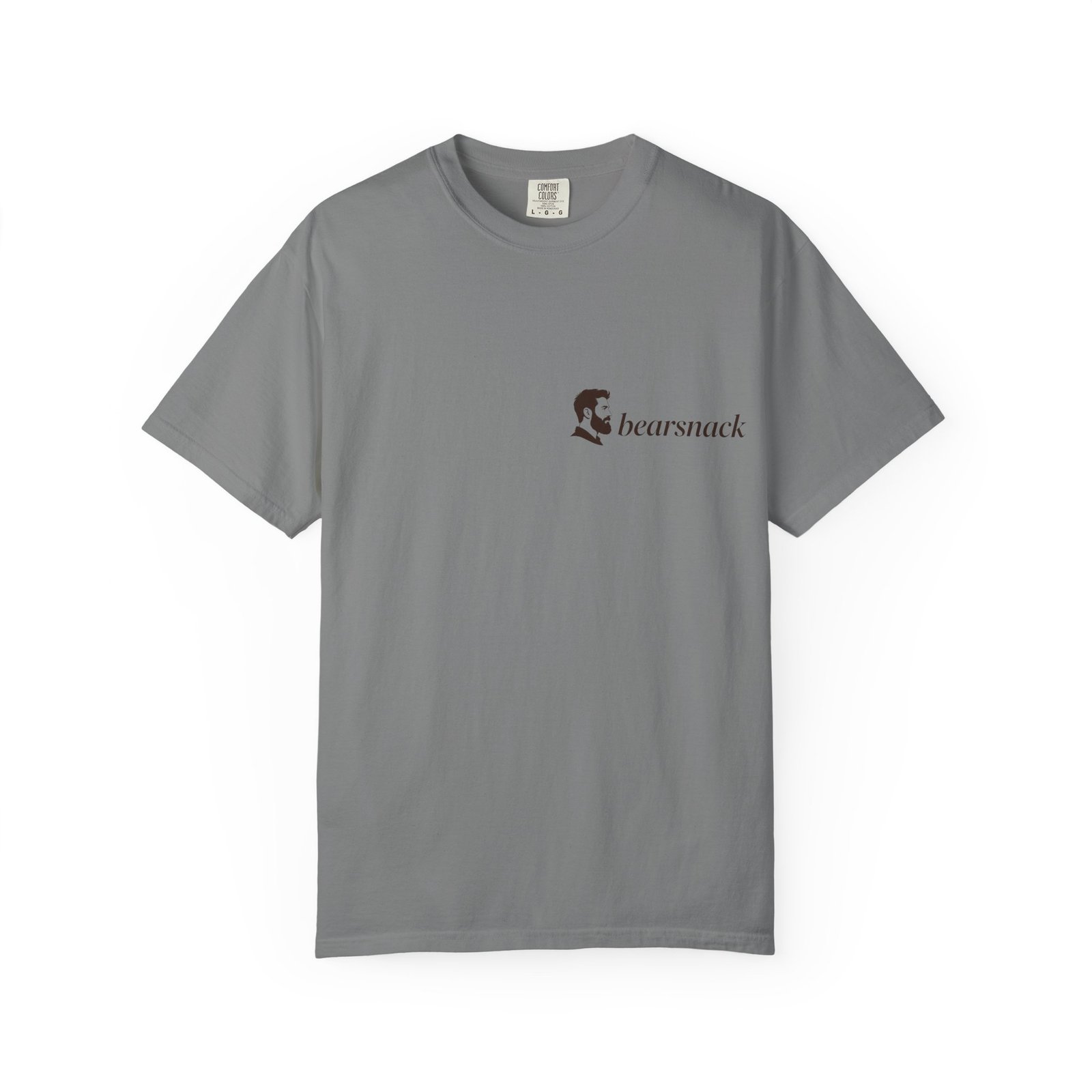 Grey Free Range Bear T-shirt, back view with Free Range Bear mountain hiker artwork