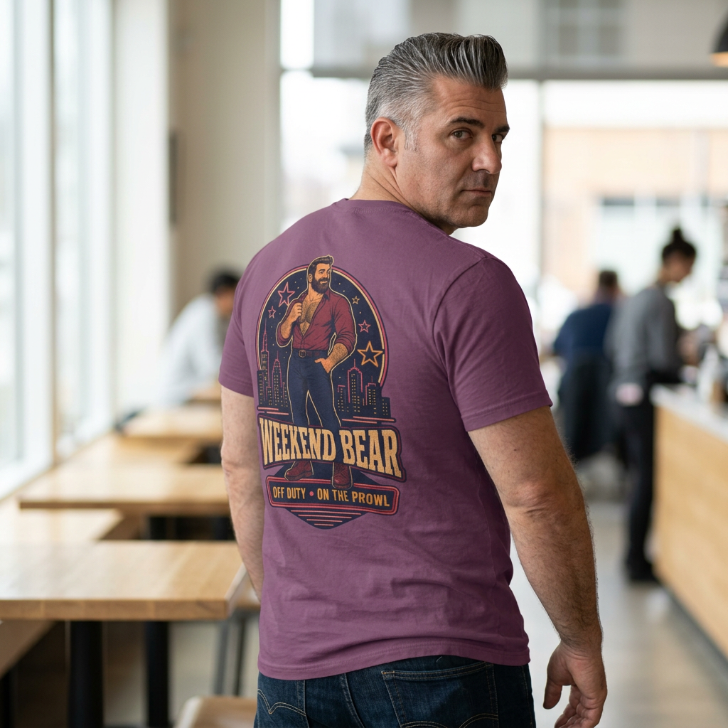 Weekend Bear T-Shirt, Gay Nightlife Back Print, Comfort Colors 1717