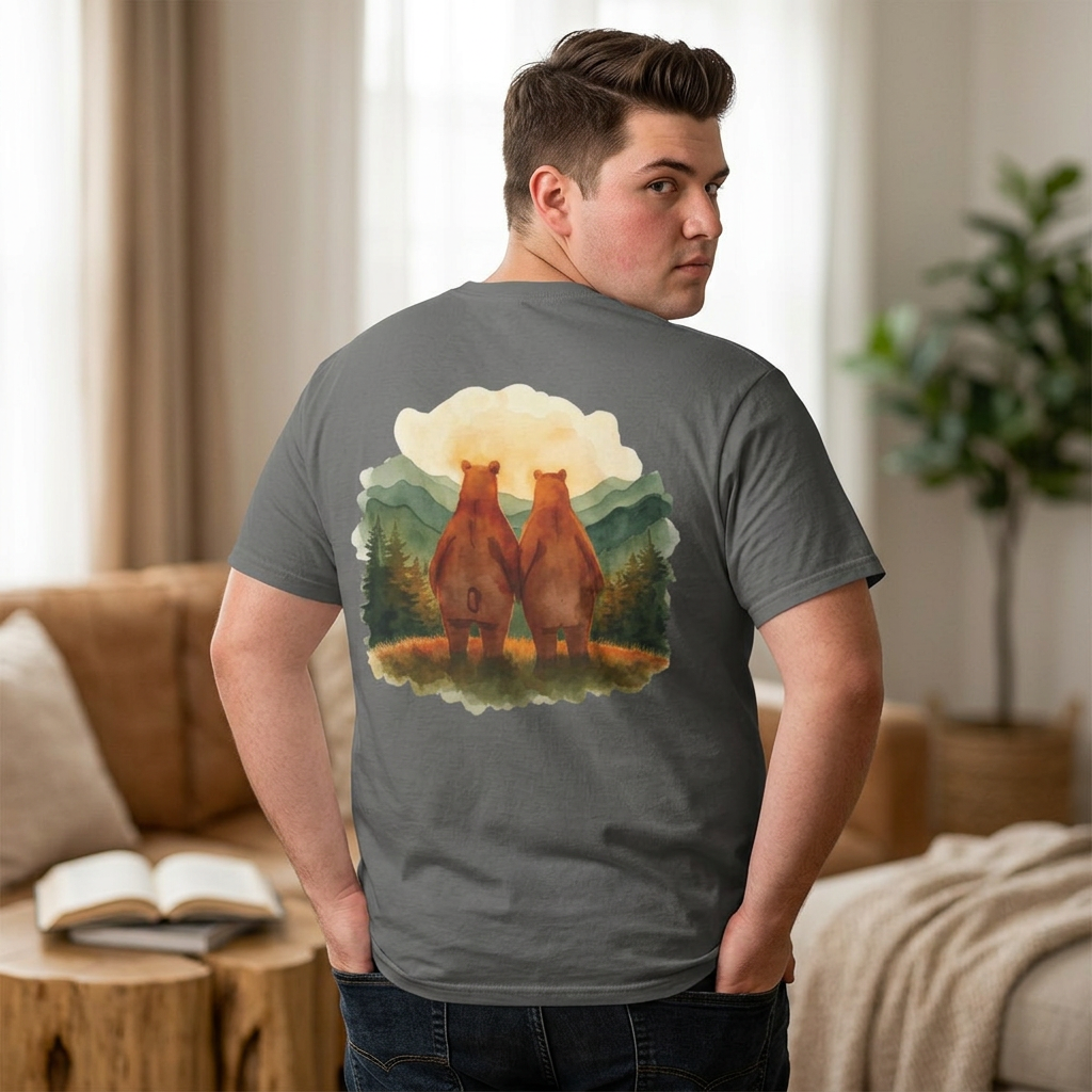 Watercolor Two Bears T-Shirt, Mountain Back Print, Comfort Colors 1717