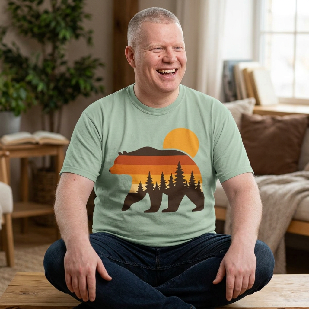Retro Sunset Bear T-Shirt, Bear Pride Nature Graphic, Comfort Colors 1717