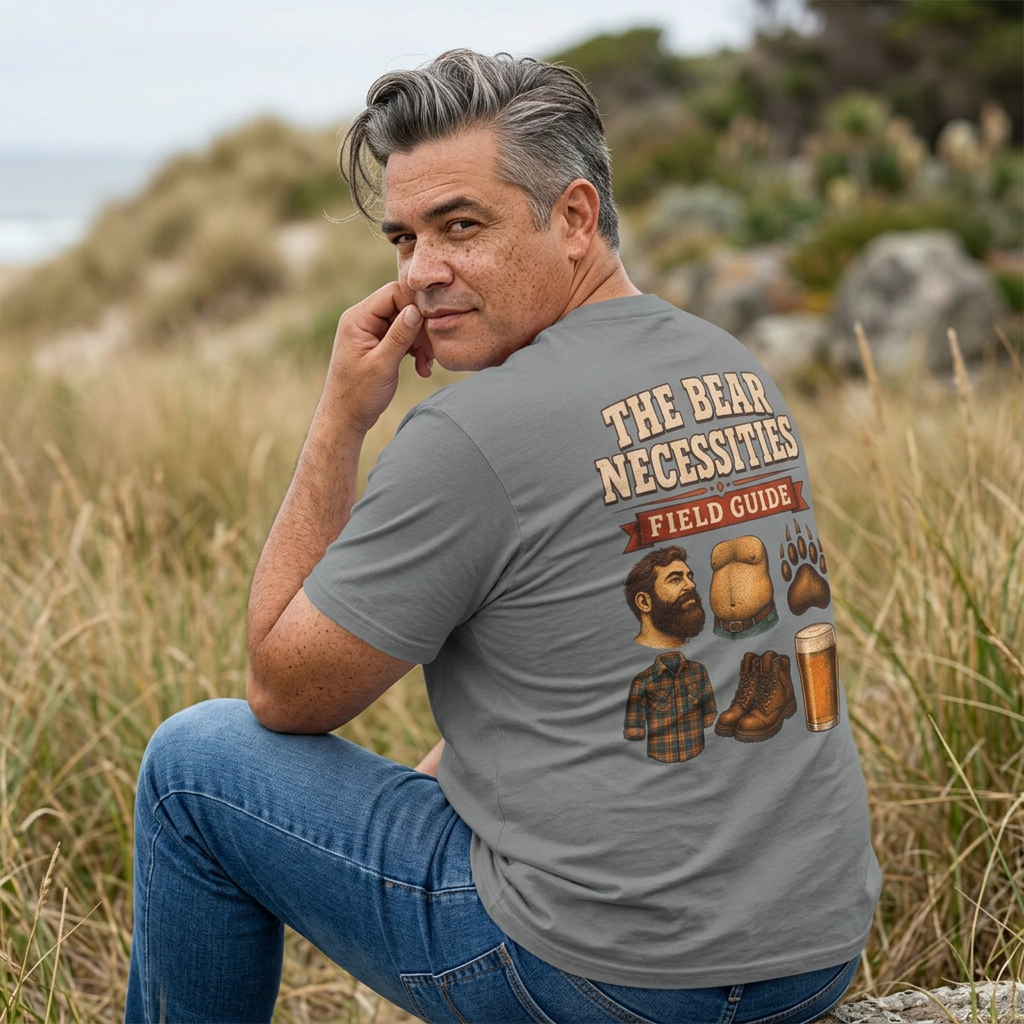 Bear Necessities Field Guide T-Shirt, Gay Bear Back Print, Comfort Colors 1717