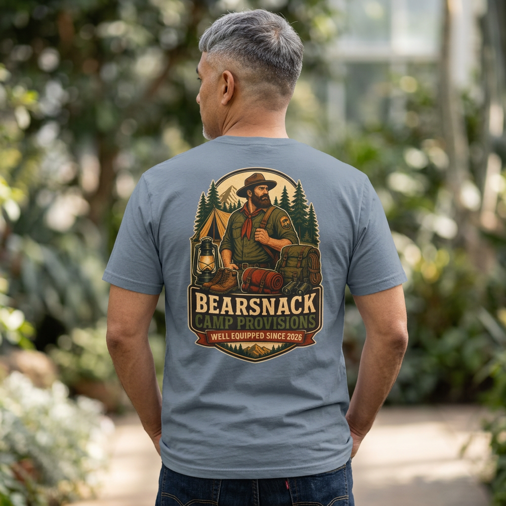 Bearsnack Camp Provisions T-Shirt, Gay Bear Camping Back Print, Comfort Colors 1717