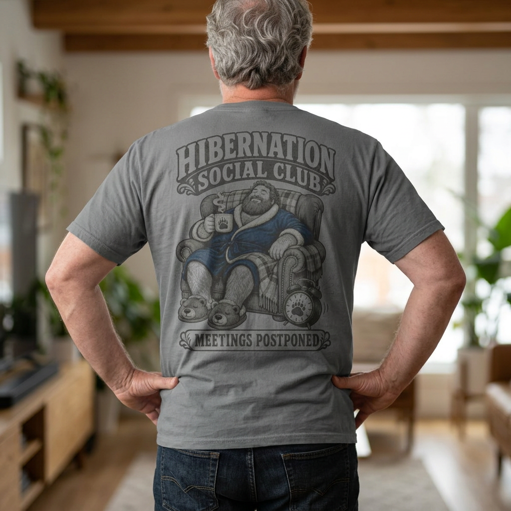 Hibernation Social Club T-Shirt, Sleepy Bear Back Print, Comfort Colors 1717