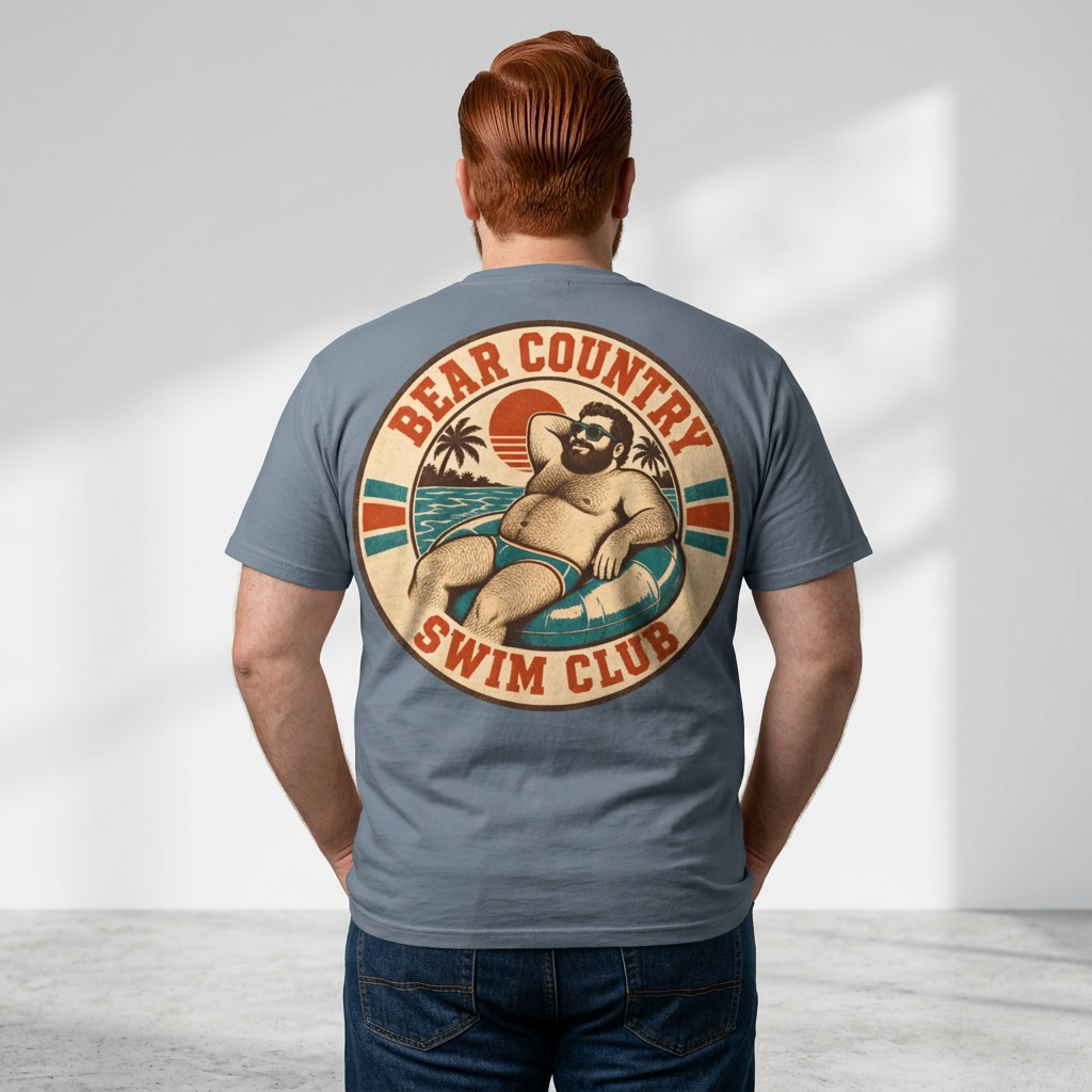 Bear Country Swim Club T-Shirt, Gay Bear Pool Back Print, Comfort Colors 1717