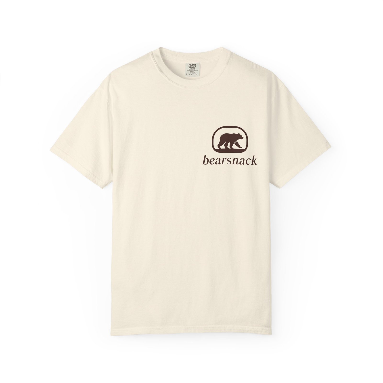 Ivory Certified Bear Magnet T-shirt, front view with Bearsnack Trail Badge