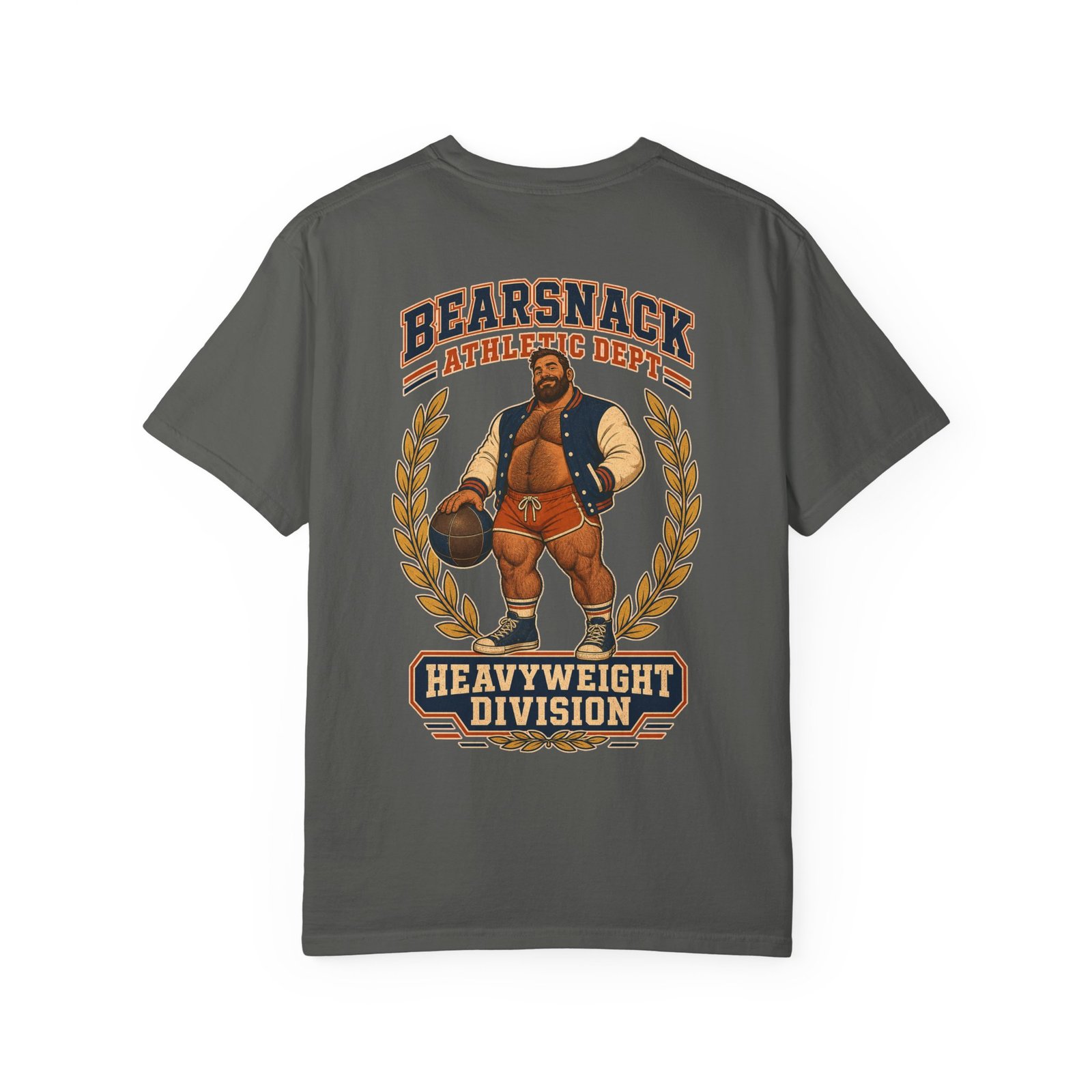 Pepper Bearsnack Athletic Dept T-shirt, front view with Bearsnack Trail Badge