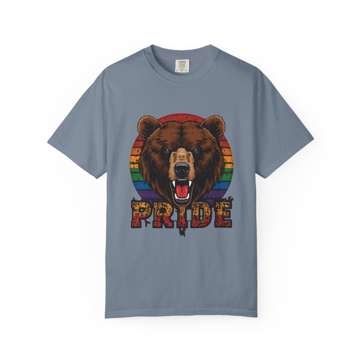 Pride Roar Bear T-shirt in Blue Jean, front view